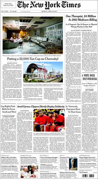 防輻射外洩 車諾比準備加蓋（20140428 紐約時報）