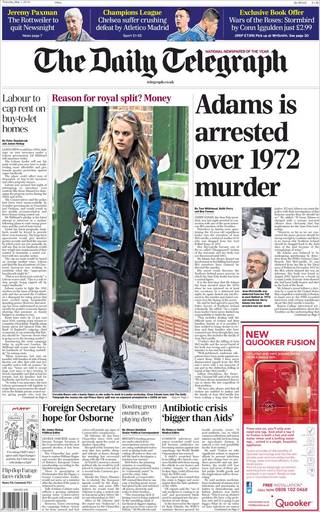 涉嫌42年前謀殺案 北愛黨魁被捕（20140501 英國每日電信報）