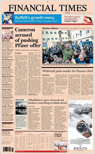 幫輝瑞作媒成事 卡麥隆遭批（20140505 英國金融時報）