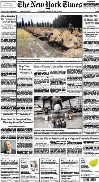 紐約時報突撤總編 原因不詳（20140515 紐約時報）