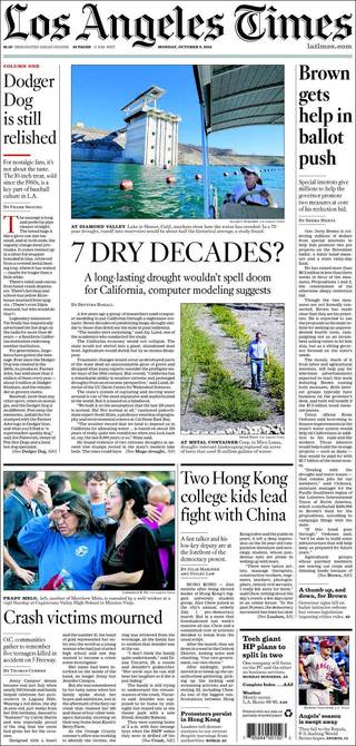 研究：加州將面臨72年乾旱（2014.10.06 Los Angeles Times 洛杉磯時報）