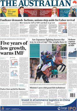 IMF：未來5年 全球經濟恐停滯（20141008 澳洲人報）