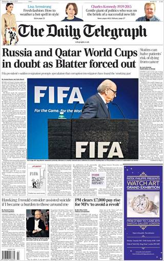 FIFA主席布萊特下台 俄羅斯與卡達兩屆世界盃堪慮 （20150603 每日電訊）